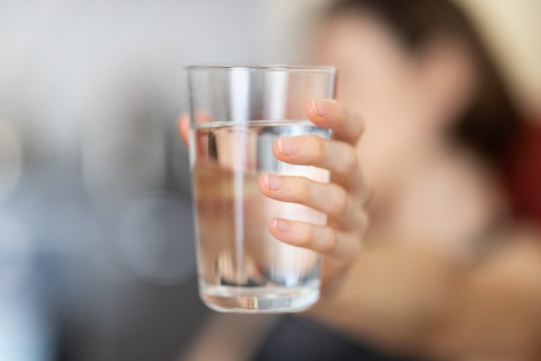 A glass of clear drinking water