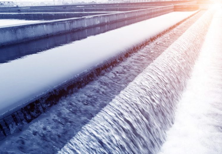 Water flowing through a treatment channel